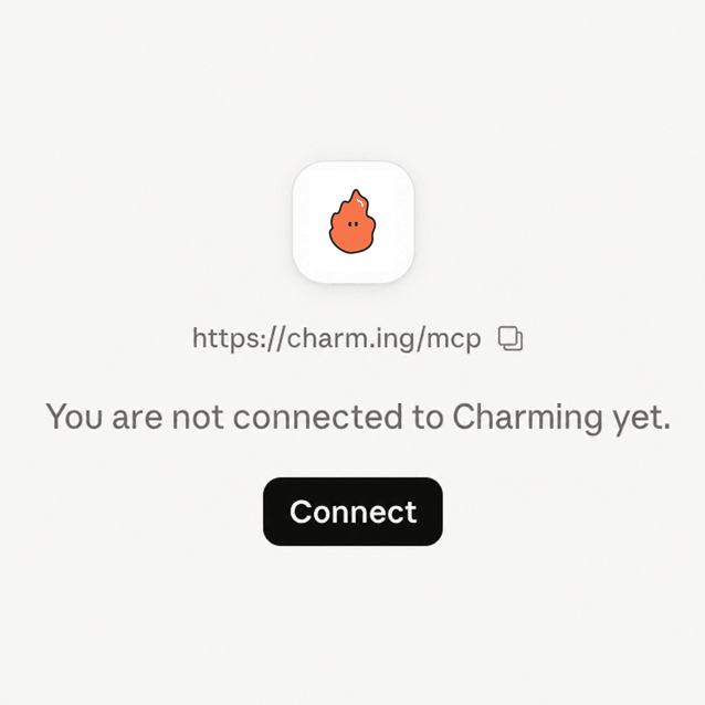 Charming connector approval screen with the orange Charming icon